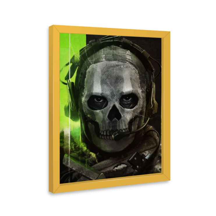 Quadro Ghost Call of Duty – Decoração Gamer com Moldura de Madeira
