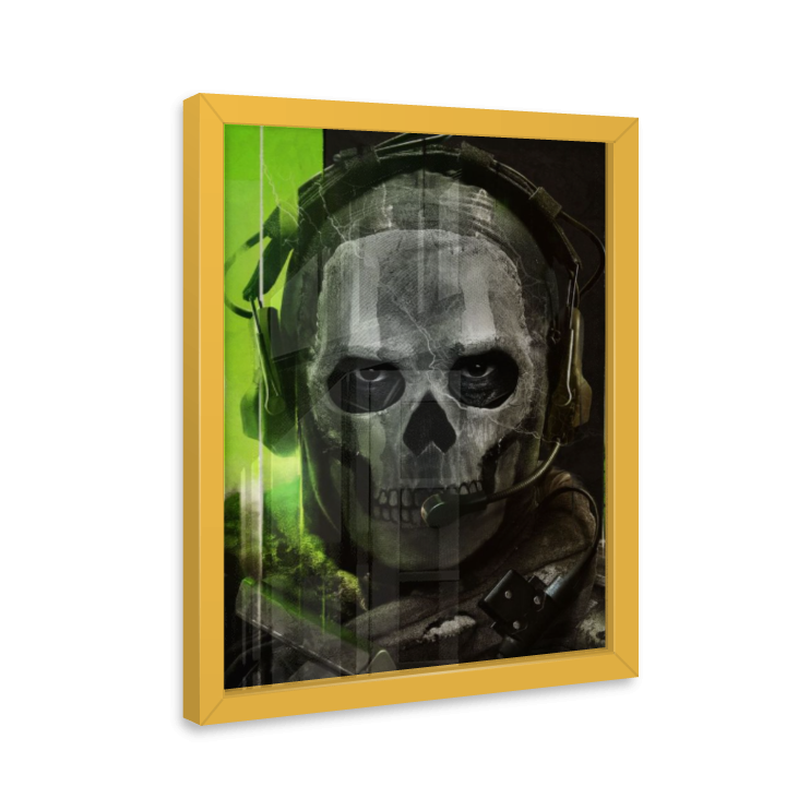 Quadro Ghost Call of Duty – Decoração Gamer com Moldura de Madeira