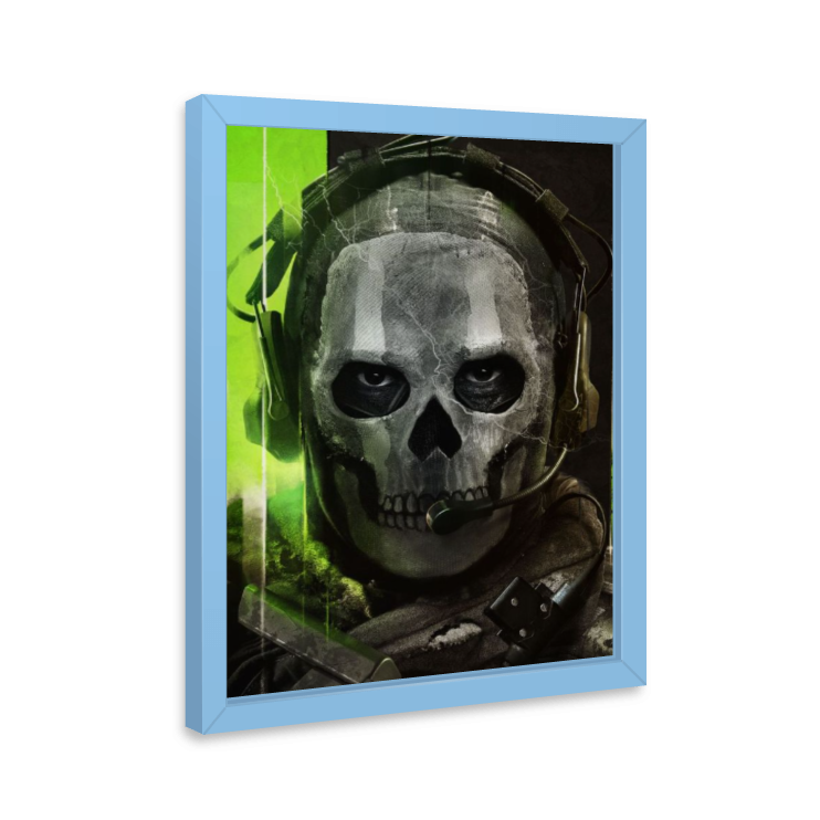 Quadro Ghost Call of Duty – Decoração Gamer com Moldura de Madeira