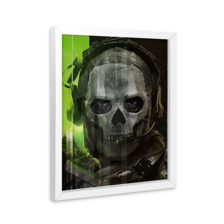Quadro Ghost Call of Duty – Decoração Gamer com Moldura de Madeira