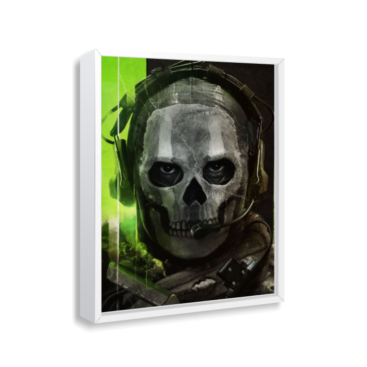 Quadro Ghost Call of Duty – Decoração Gamer com Moldura de Madeira