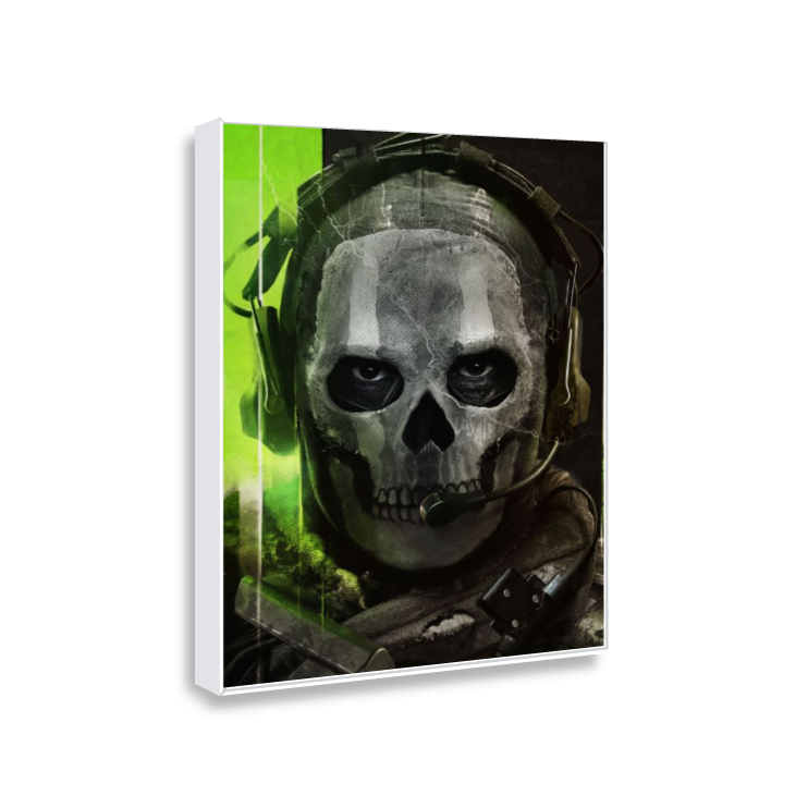 Quadro Ghost Call of Duty – Decoração Gamer com Moldura de Madeira