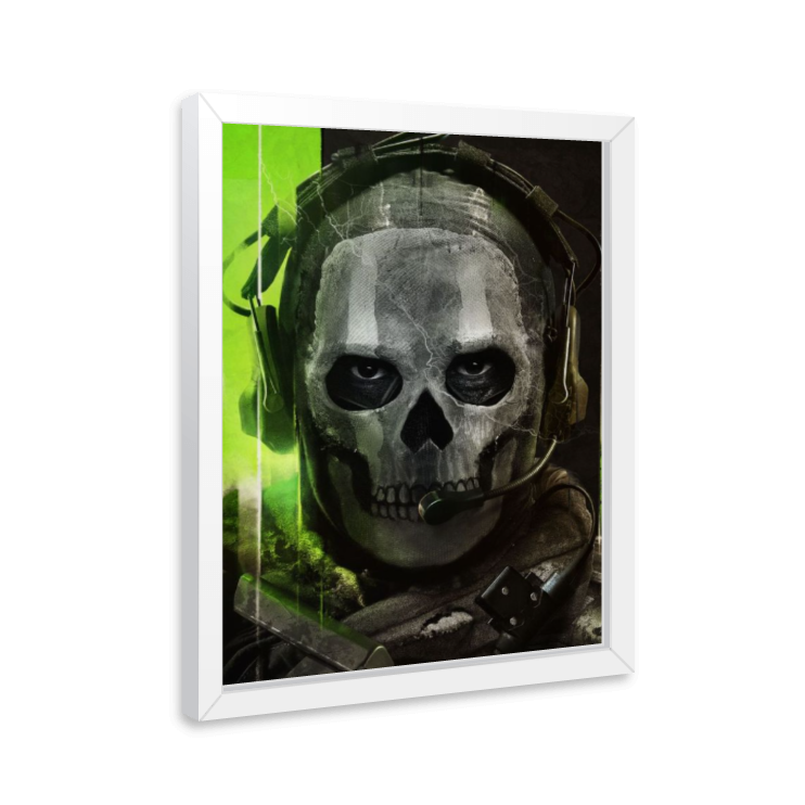 Quadro Ghost Call of Duty – Decoração Gamer com Moldura de Madeira