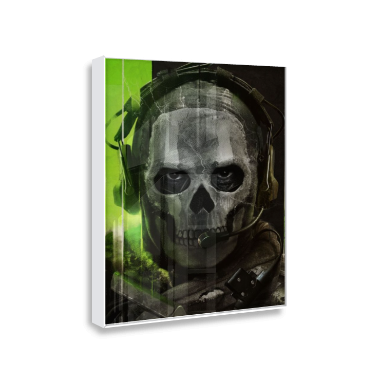 Quadro Ghost Call of Duty – Decoração Gamer com Moldura de Madeira