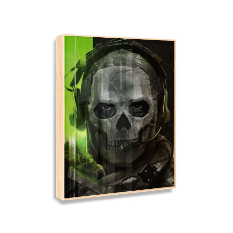 Quadro Ghost Call of Duty – Decoração Gamer com Moldura de Madeira
