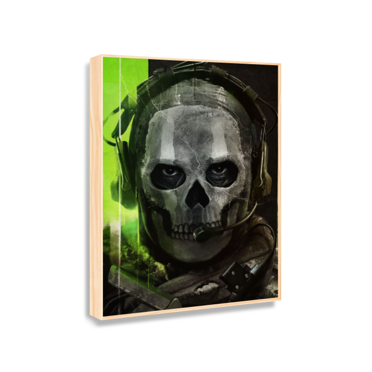 Quadro Ghost Call of Duty – Decoração Gamer com Moldura de Madeira