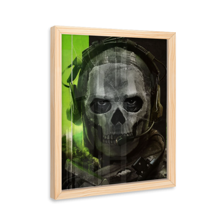Quadro Ghost Call of Duty – Decoração Gamer com Moldura de Madeira