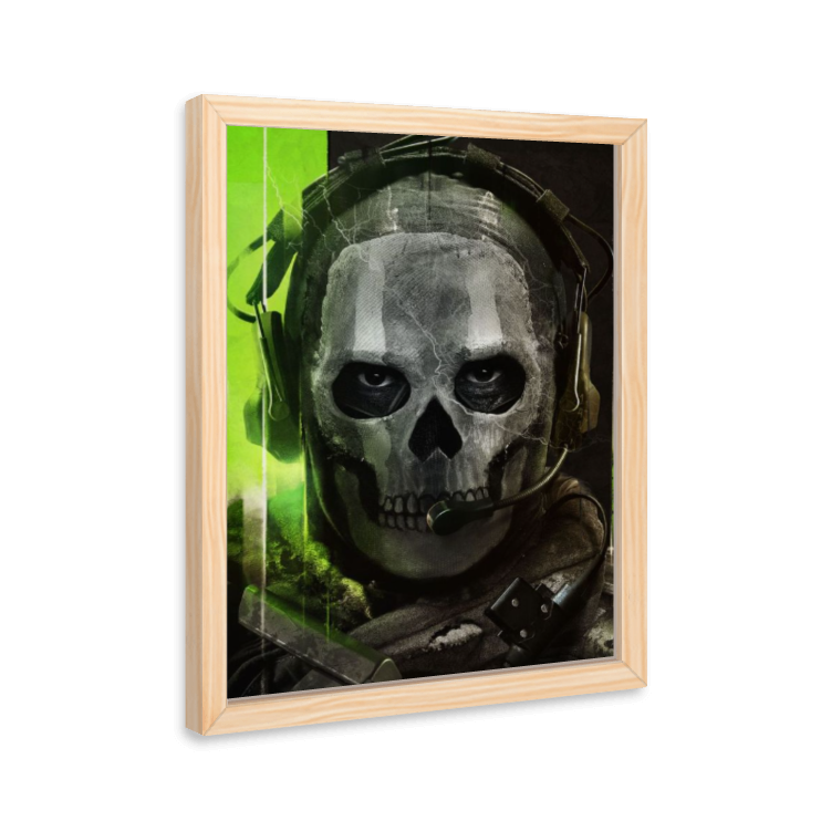 Quadro Ghost Call of Duty – Decoração Gamer com Moldura de Madeira