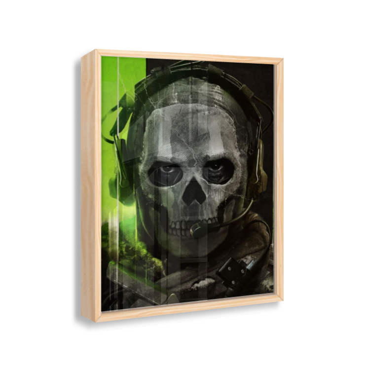 Quadro Ghost Call of Duty – Decoração Gamer com Moldura de Madeira