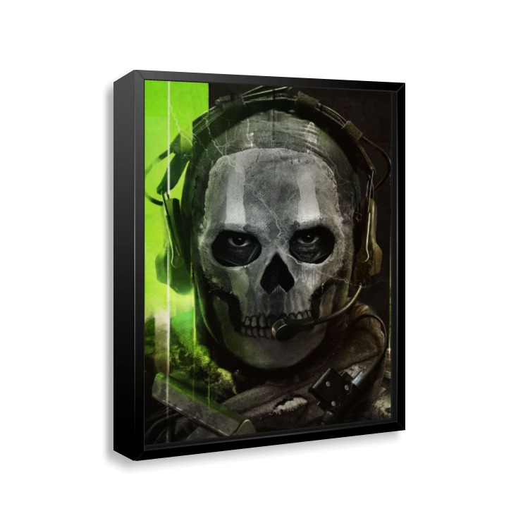 Quadro Ghost Call of Duty – Decoração Gamer com Moldura de Madeira