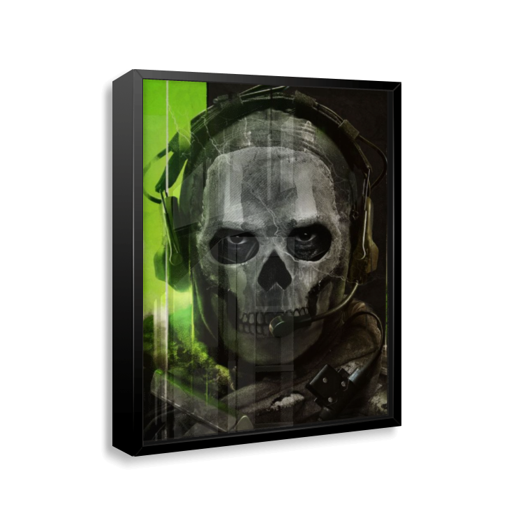 Quadro Ghost Call of Duty – Decoração Gamer com Moldura de Madeira