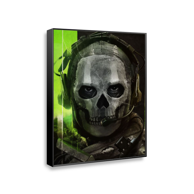 Quadro Ghost Call of Duty – Decoração Gamer com Moldura de Madeira