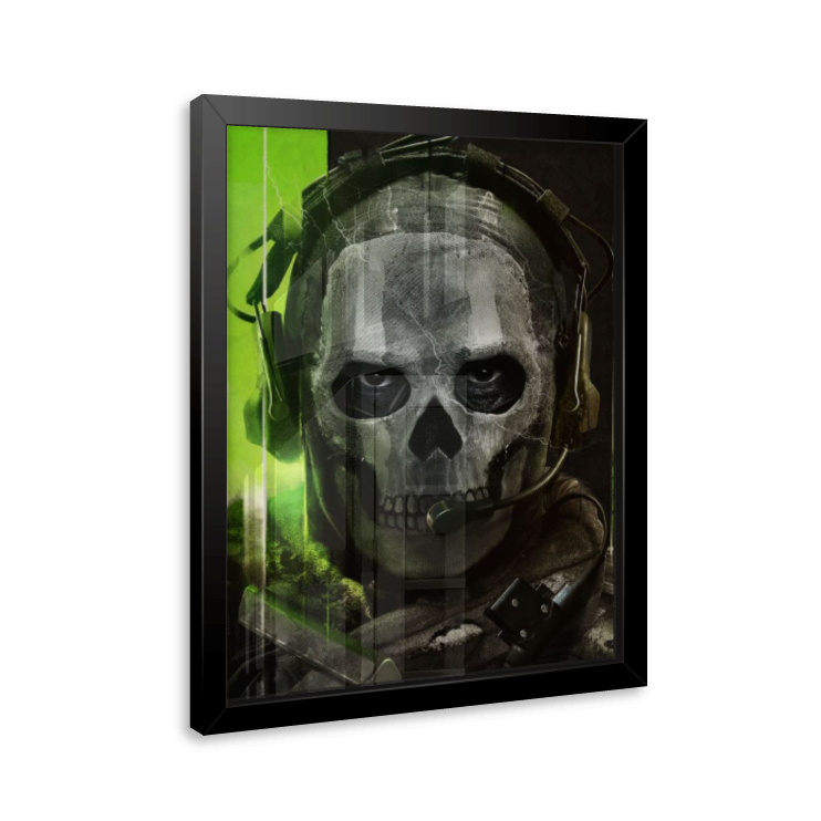 Quadro Ghost Call of Duty – Decoração Gamer com Moldura de Madeira
