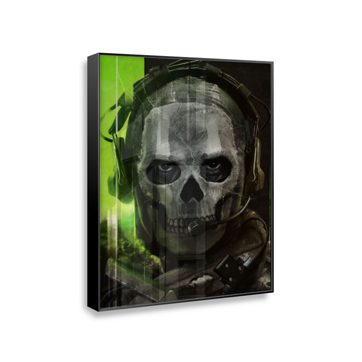 Quadro Ghost Call of Duty – Decoração Gamer com Moldura de Madeira