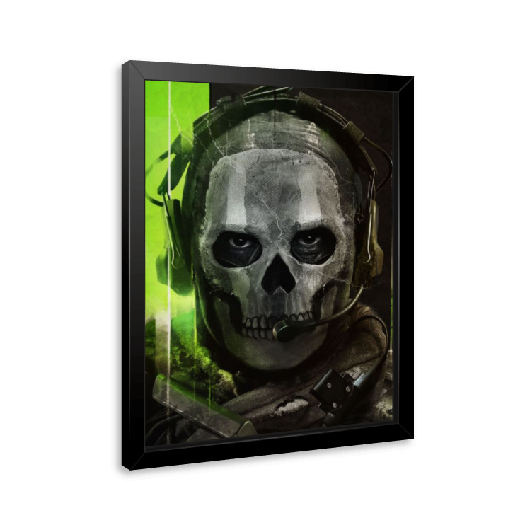 Quadro Ghost Call of Duty – Decoração Gamer com Moldura de Madeira