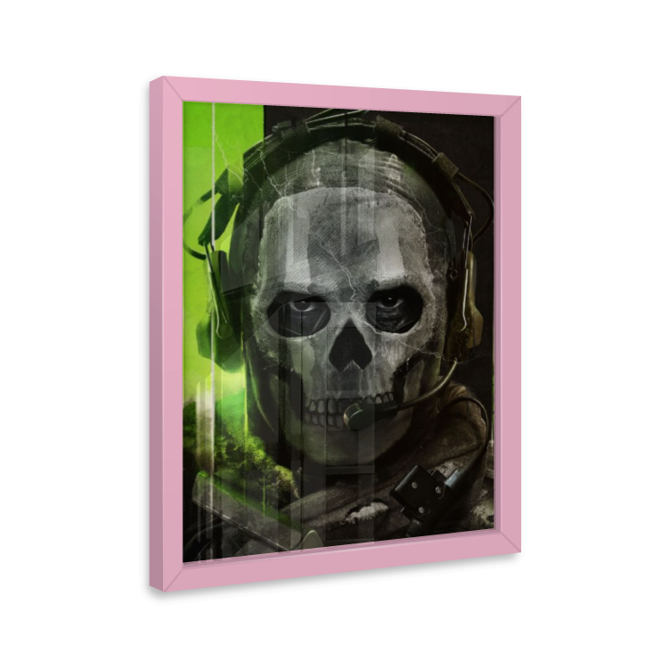 Quadro Ghost Call of Duty – Decoração Gamer com Moldura de Madeira