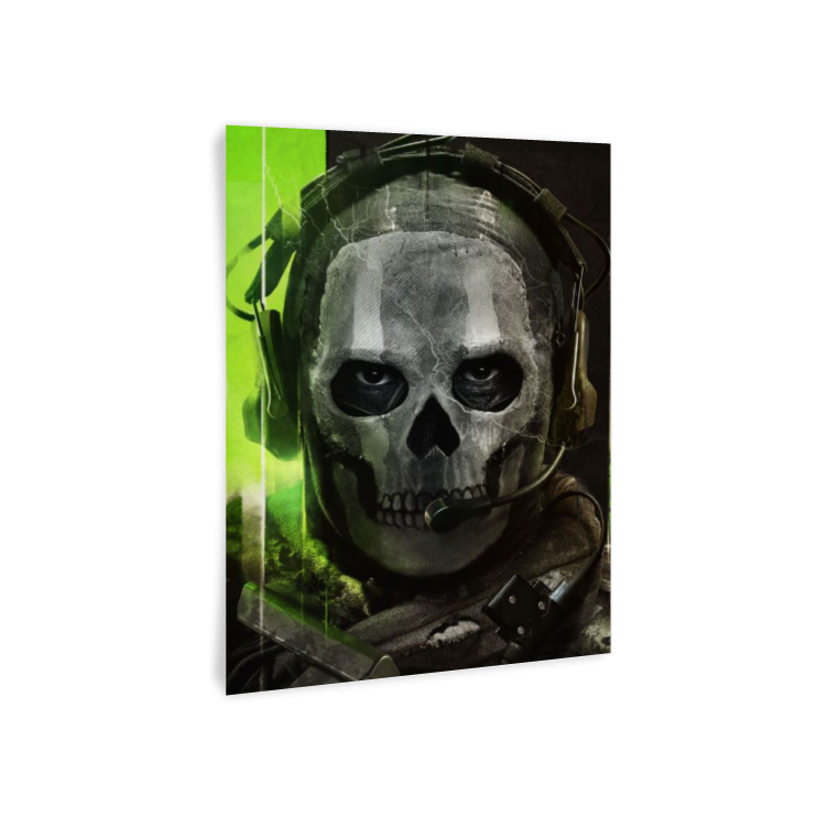 Quadro Ghost Call of Duty – Decoração Gamer com Moldura de Madeira