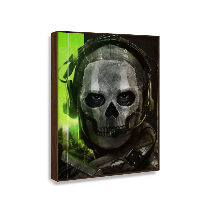 Quadro Ghost Call of Duty – Decoração Gamer com Moldura de Madeira