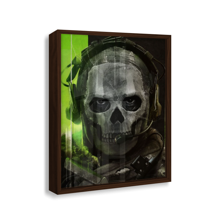 Quadro Ghost Call of Duty – Decoração Gamer com Moldura de Madeira