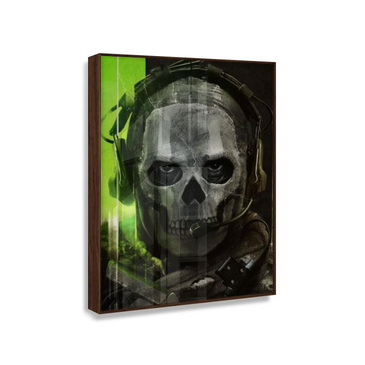 Quadro Ghost Call of Duty – Decoração Gamer com Moldura de Madeira
