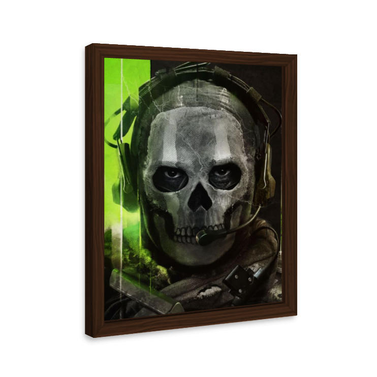 Quadro Ghost Call of Duty – Decoração Gamer com Moldura de Madeira