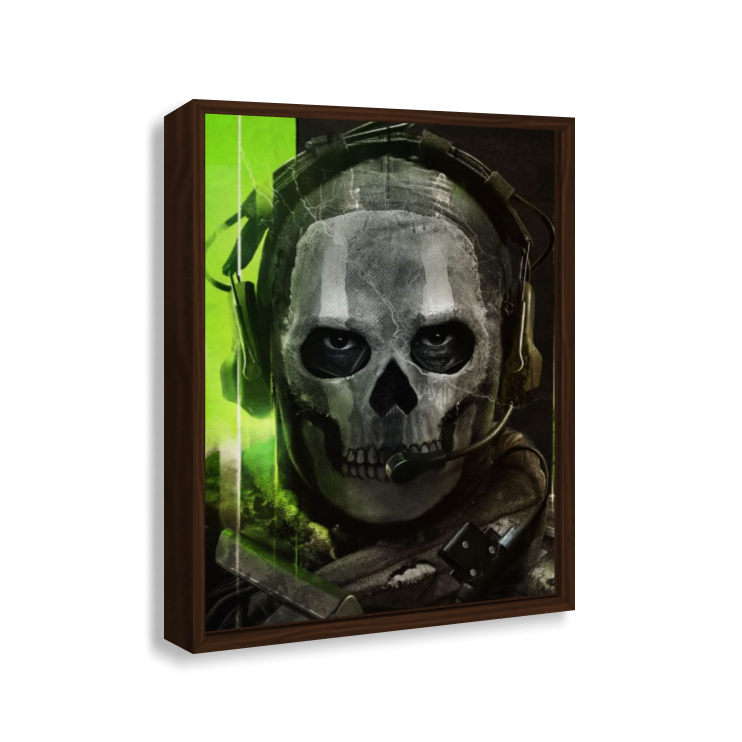 Quadro Ghost Call of Duty – Decoração Gamer com Moldura de Madeira