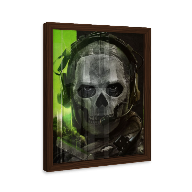Quadro Ghost Call of Duty – Decoração Gamer com Moldura de Madeira