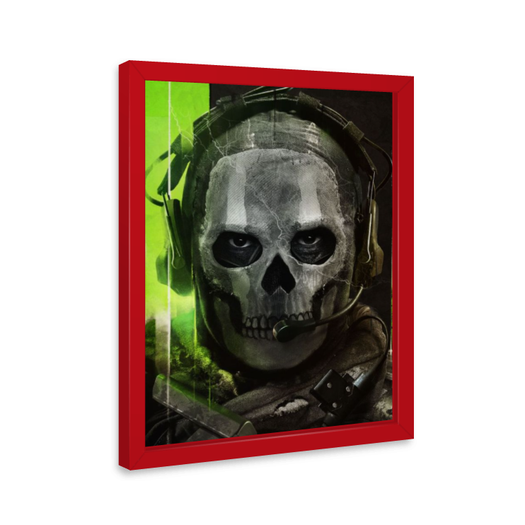 Quadro Ghost Call of Duty – Decoração Gamer com Moldura de Madeira