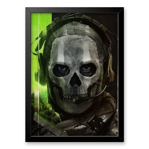 Quadro Ghost Call of Duty – Decoração Gamer com Moldura de Madeira